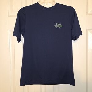 Vineyard Vines Boy's Dark Blue Performance Tee with Green Logo Lacrosse